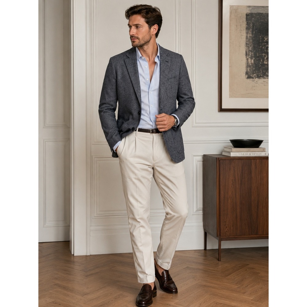 L.B.M. 1911 Blazer Mens 42R Blue Gray Wool Cotton Unstructured Sport Coat
